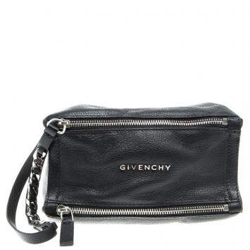 Pre Owned Givenchy Black Leather Pandora Wristlet Clutch