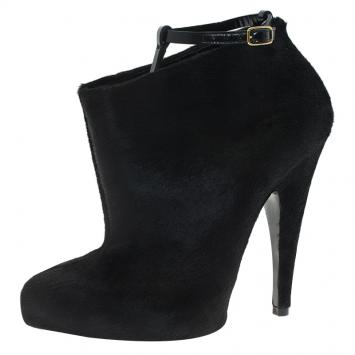Pre Owned Givenchy Black Calf Hair Ankle Boots Size 39
