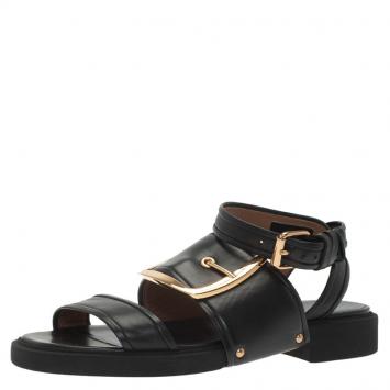 Pre Owned Givenchy Black Leather Victor Buckle Flat Sandals Size 39
