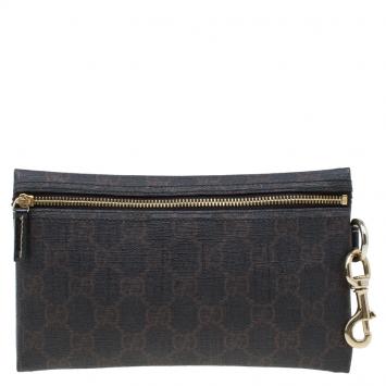 Pre Owned Gucci Dark Brown GG Coated Canvas Pouch
