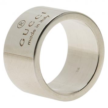Pre Owned Gucci Trademark Silver Band Ring Size 54