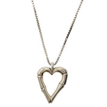 Pre Owned Gucci Bamboo Heart Silver Pendant Necklace