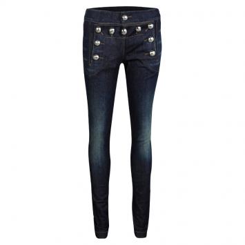 Pre Owned Gucci Indigo Dark Wash Denim Buttoned Panel Detail Skinny Jeans XS