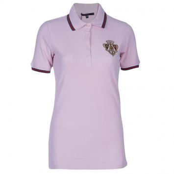 Pre Owned Gucci Baby Pink Crest Polo Shirt M