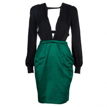 Pre Owned Gucci Black and Emerald Green Silk Cut-out Detail Backless Long Sleeve Dress S