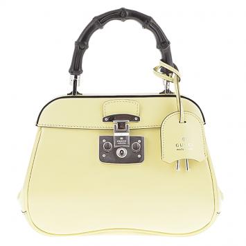 Pre Owned Gucci Light Yellow Leather Mini Lady Lock Top Handle Bag
