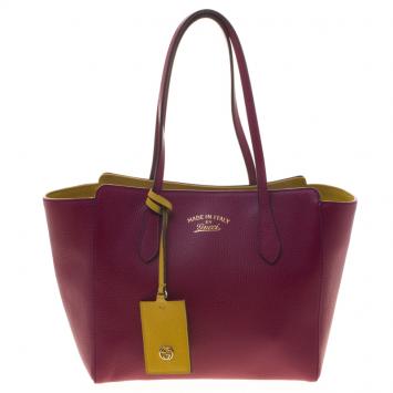 Pre Owned Gucci Bordeaux Leather Small Swing Tote