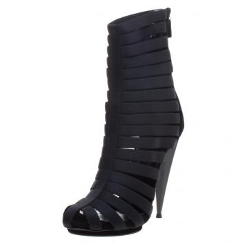 Pre Owned Gucci Black Elastic and Suede Isadora Gladiator Boots Size 40