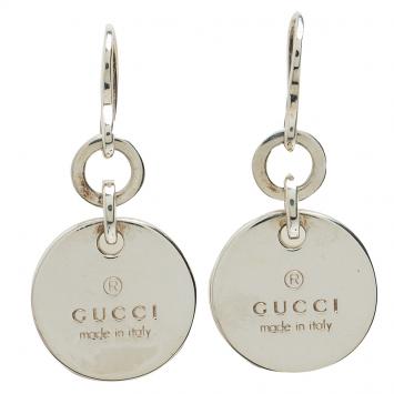 Pre Owned Gucci Trademark Round Tag Silver Earrings