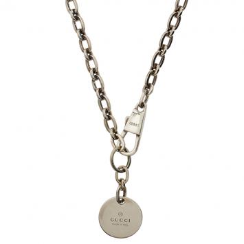 Pre Owned Gucci Circle Tag Silver Necklace