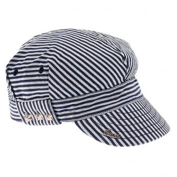 Pre Owned Gucci Navy Blue and White Striped Cap Size L