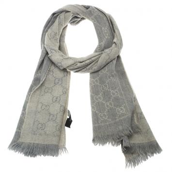Pre Owned Gucci Grey Guccissima Wool Jacquard Stole