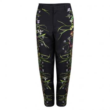 Pre Owned Gucci Black Floral Printed Silk Tailored Pants M