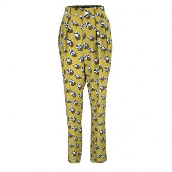 Pre Owned Gucci Green Silk Beach Umbrella Print High Waist Trousers M