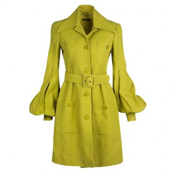 Pre Owned Gucci Textured Lime Green Belted Overcoat S