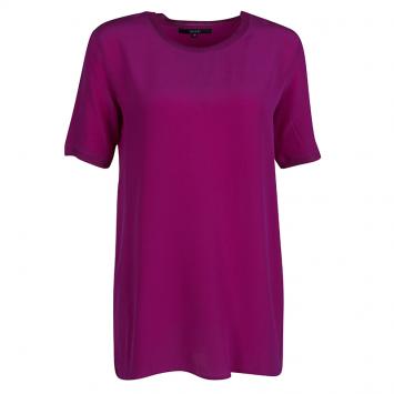 Pre Owned Gucci Magenta Pink Silk Slit Back Detail Short Sleeve Top S