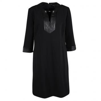 Pre Owned Gucci Black Leather Trim Horsebit Detail Dress L