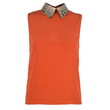 Pre Owned Gucci Orange Snakeskin Collar Sleeveless Top XS