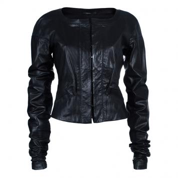 Pre Owned Gucci Black Collarless Leather Jacket M