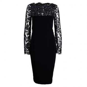 Pre Owned Gucci Black Lace Long Sleeve Dress L 