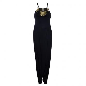 Pre Owned Gucci Black Gold Detail Harem Maxi Dress M