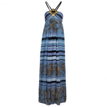 Pre Owned Gucci Shell Print Halterneck Embellished Gown S