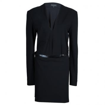 Pre Owned Gucci Black Wrap Around Belted Dress M