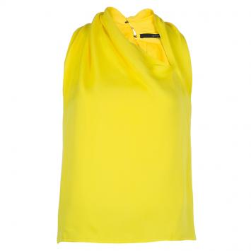 Pre Owned Gucci Yellow Asymmetrical Neckline Sleeveless Silk Top M