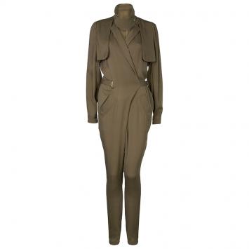 Pre Owned Gucci Olive Green Silk Jumpsuit S
