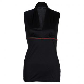 Pre Owned Gucci Black Sleeveless Web Stripe Detail Knit Top M