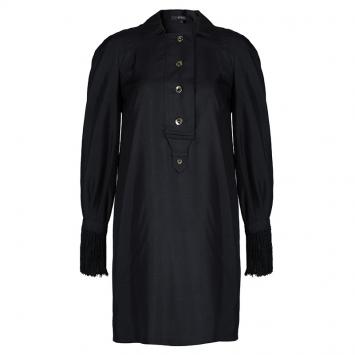 Pre Owned Gucci Black Raw Silk Fringe Detail Long Sleeve Tunic Dress  S