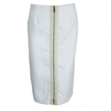 Pre Owned Gucci White Monogrammed Zip Detail Pencil Skirt S