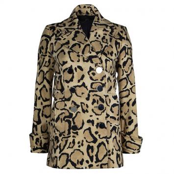 Pre Owned Gucci Beige Leopard Print Double Breasted Wool Coat S