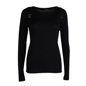 Pre Owned Gucci Black Wool Buckle Detail Long Sleeve Sweater M