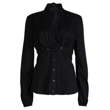 Pre Owned Gucci Black Gathered Waist Long Sleeve Blouse M