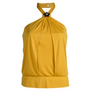 Pre Owned Gucci Yellow Knit Cropped Halter Top S