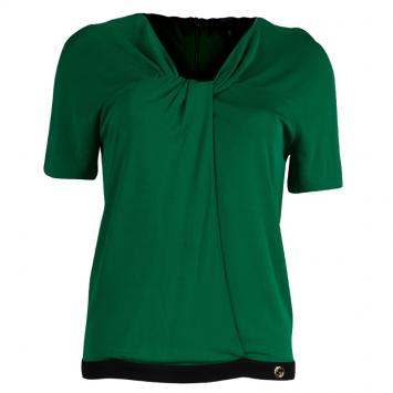 Pre Owned Gucci Green Knit Colorblock Draped Drop Waist Dress M