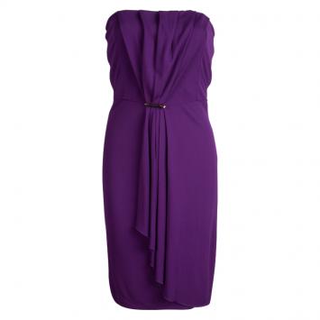 Pre Owned Gucci Purple Knit Draped Strapless Dress S