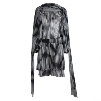 Pre Owned Gucci Monochrome Plisse Silk Tie Detail Long Sleeve Dress S