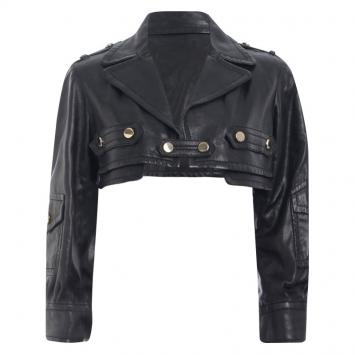 Pre Owned Gucci Black Cropped Leather Jacket S