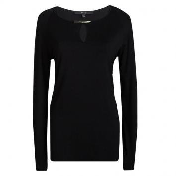 Pre Owned Gucci Black Knit Metal Logo Detail Long Sleeve T-Shirt XL