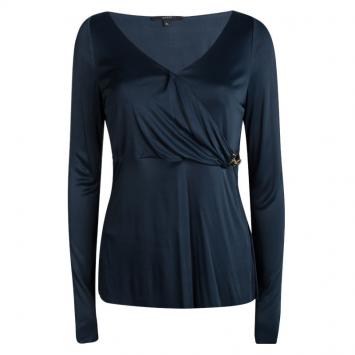 Pre Owned Gucci Navy Blue Horsebit Detail Long Sleeve Top XL