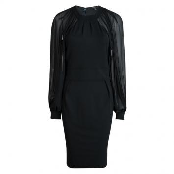 Pre Owned Gucci Bottle Green Gathered Sleeve Detail Midi Dress M