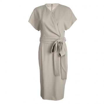 Pre Owned Gucci Beige Belted Faux Wrap Dress M