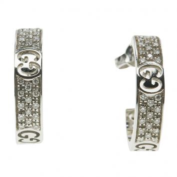 Pre Owned Gucci Icon Stardust Diamond & 18K White Gold Hoop Earrings
