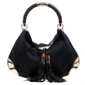 مملوكة مسبقًا Gucci Black GG Canvas Large Indy Top Handle Bag