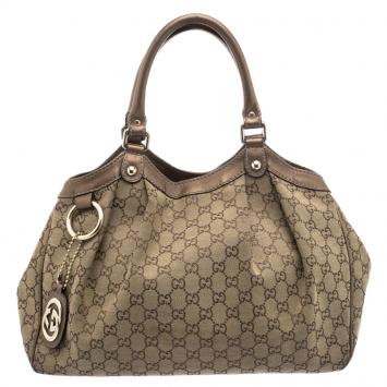 Pre Owned Gucci Bronze GG Canvas Medium Sukey Tote
