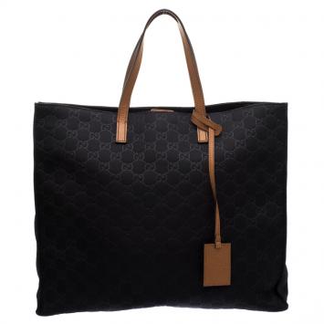 Pre Owned Gucci Black GG Nylon Shopping Tote