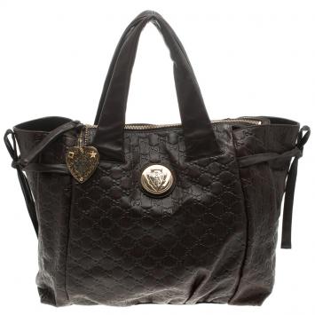 Pre Owned Gucci Dark Brown Guccissima Leather Large Hysteria Tote
