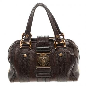 Pre Owned Gucci Dark Brown Guccissima Leather Aviatrix Boston Bag